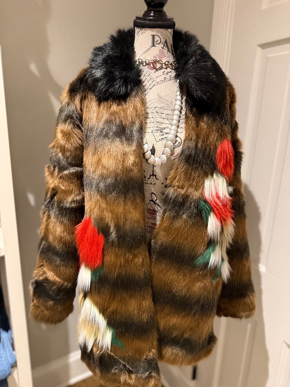 Rara Avis By Iris Apfel Faux Fur Coat w Removable Collar Small EUC
